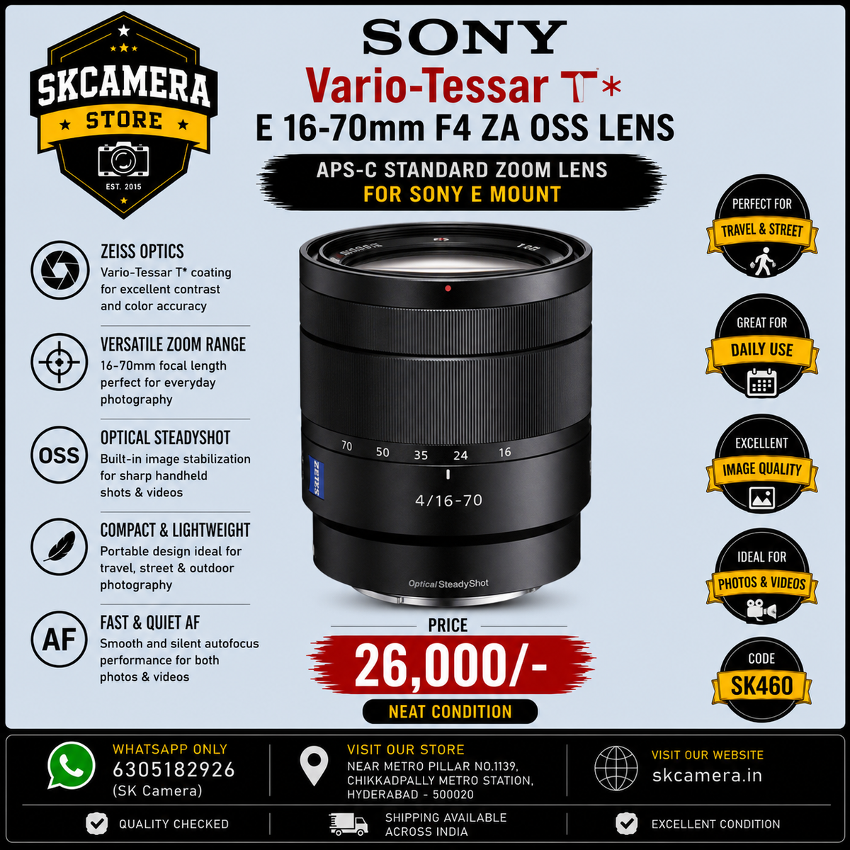 Sony Vario-Tessar T E 16-70mm F4 ZA OSS Lens (SEL1670Z) | APS-C