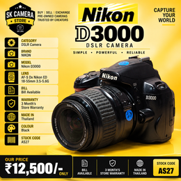 Pre-owned Nikon D3000 DSLR Camera with AF-S DX 18-55mm f/3.5-5.6G Lens | AS27